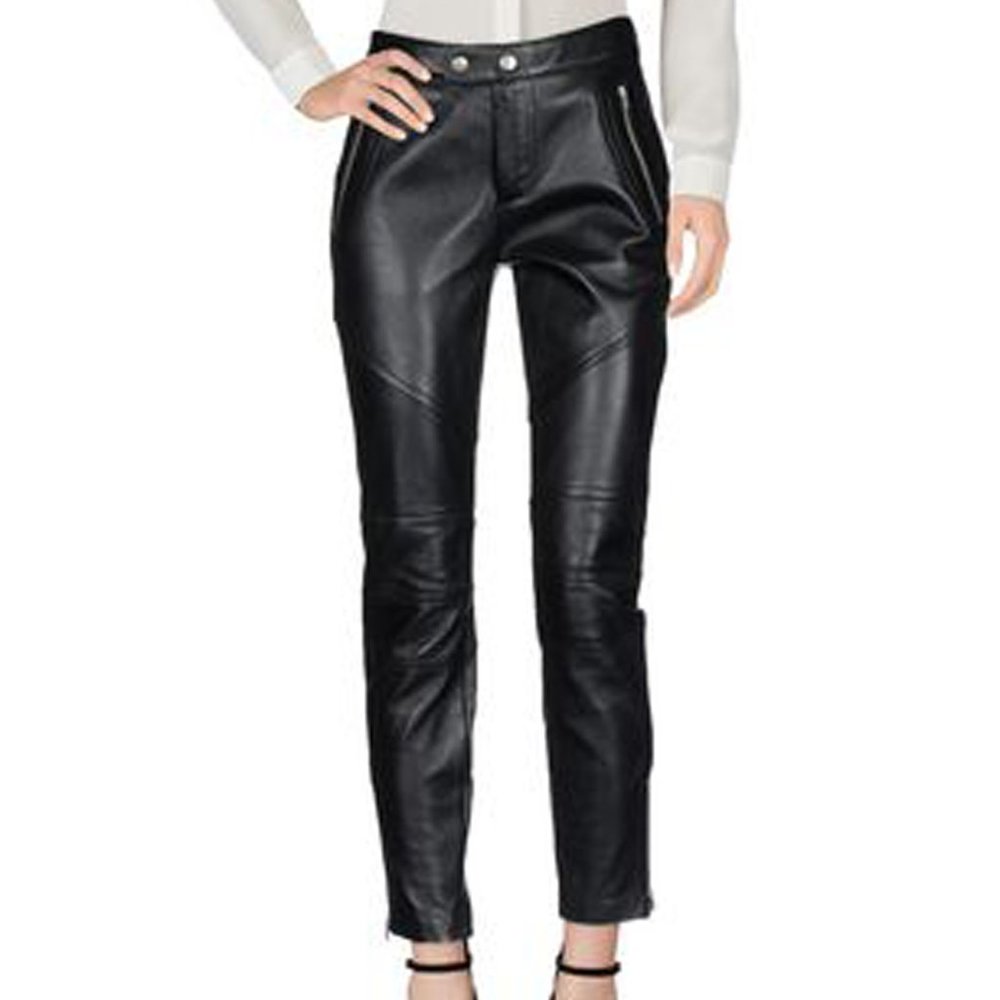 NWT Auth $6150 Saint Laurent black leather biker moto ankle pants SZ FR 36 US 4